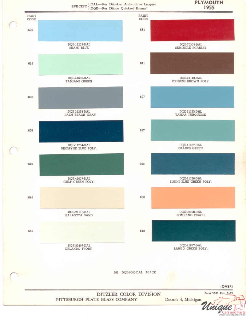 1955 Plymouth Paint Charts PPG 1
